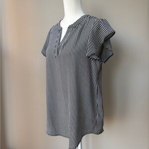 Adrianna Papell Black & White Vertical Stripe Flutter Sleeve Top